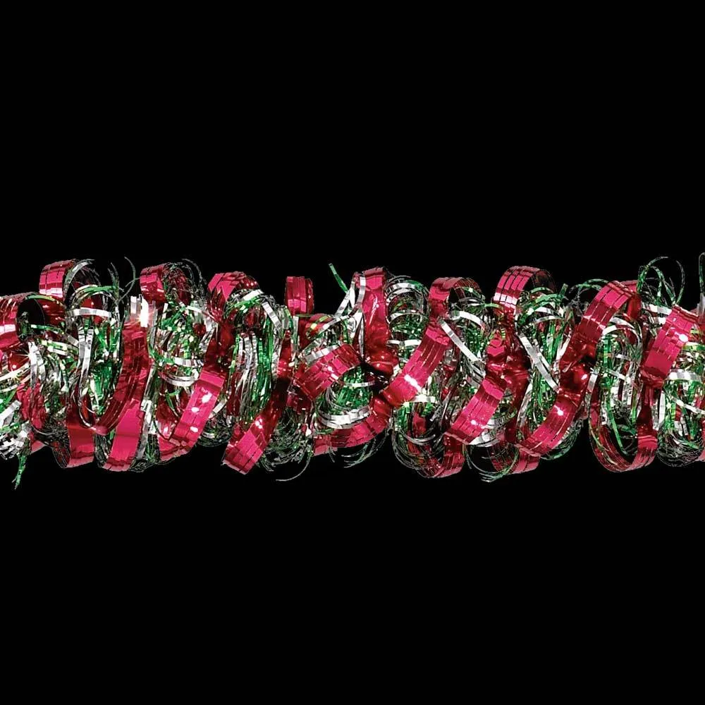 12' Deluxe Red, Green and Silver Angel Hair Tinsel Garland