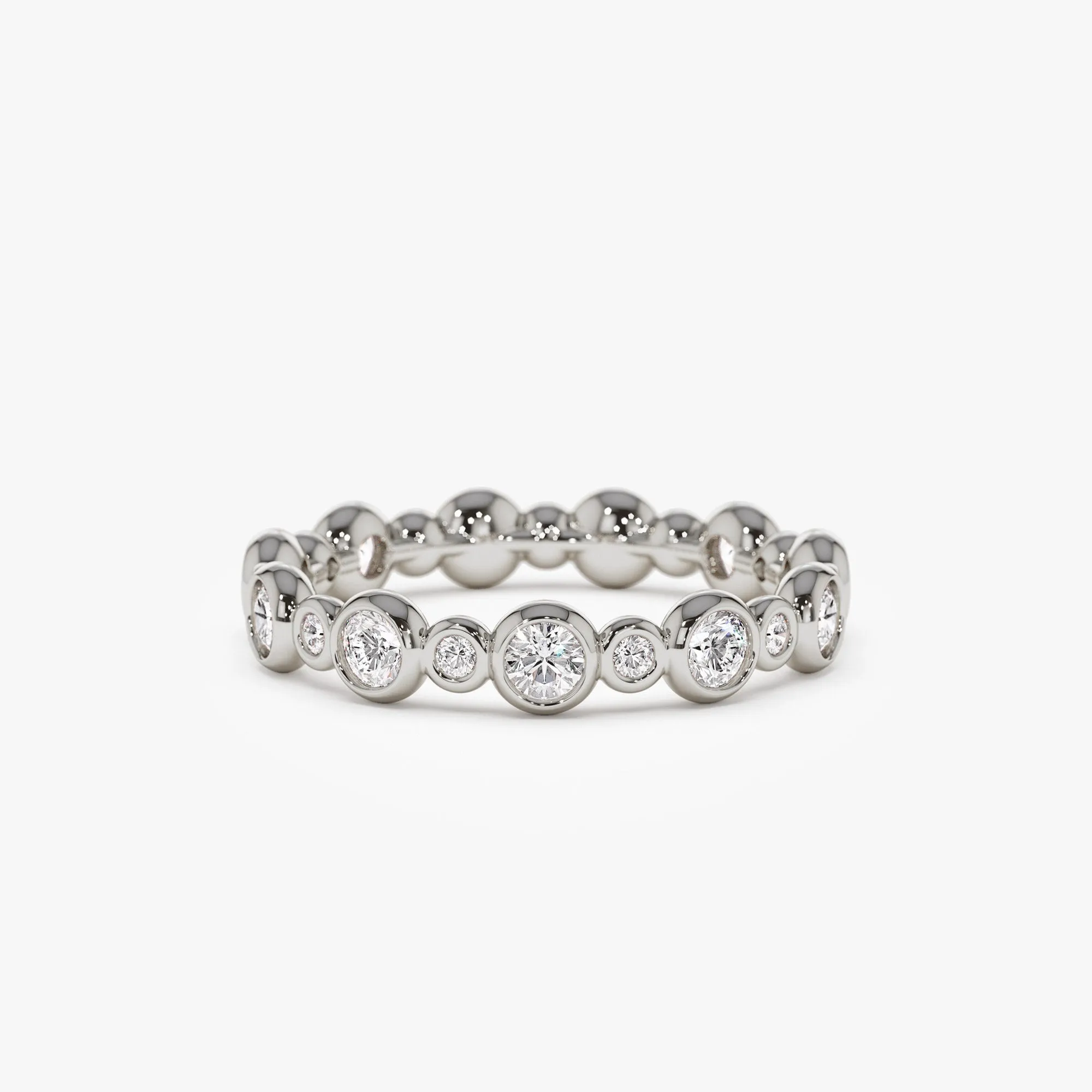 14k Gold Bubble Diamond Half Eternity Wedding Ring