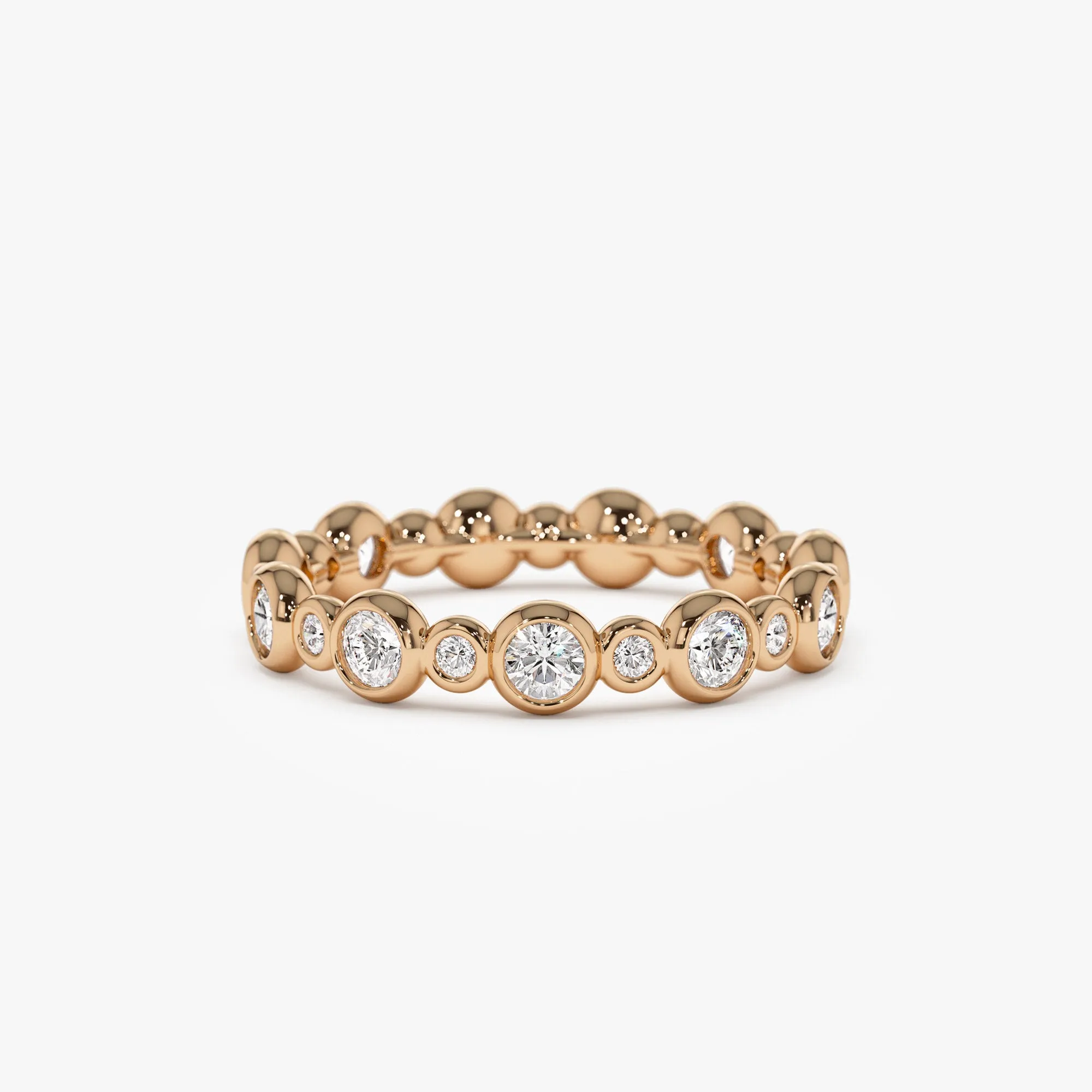 14k Gold Bubble Diamond Half Eternity Wedding Ring