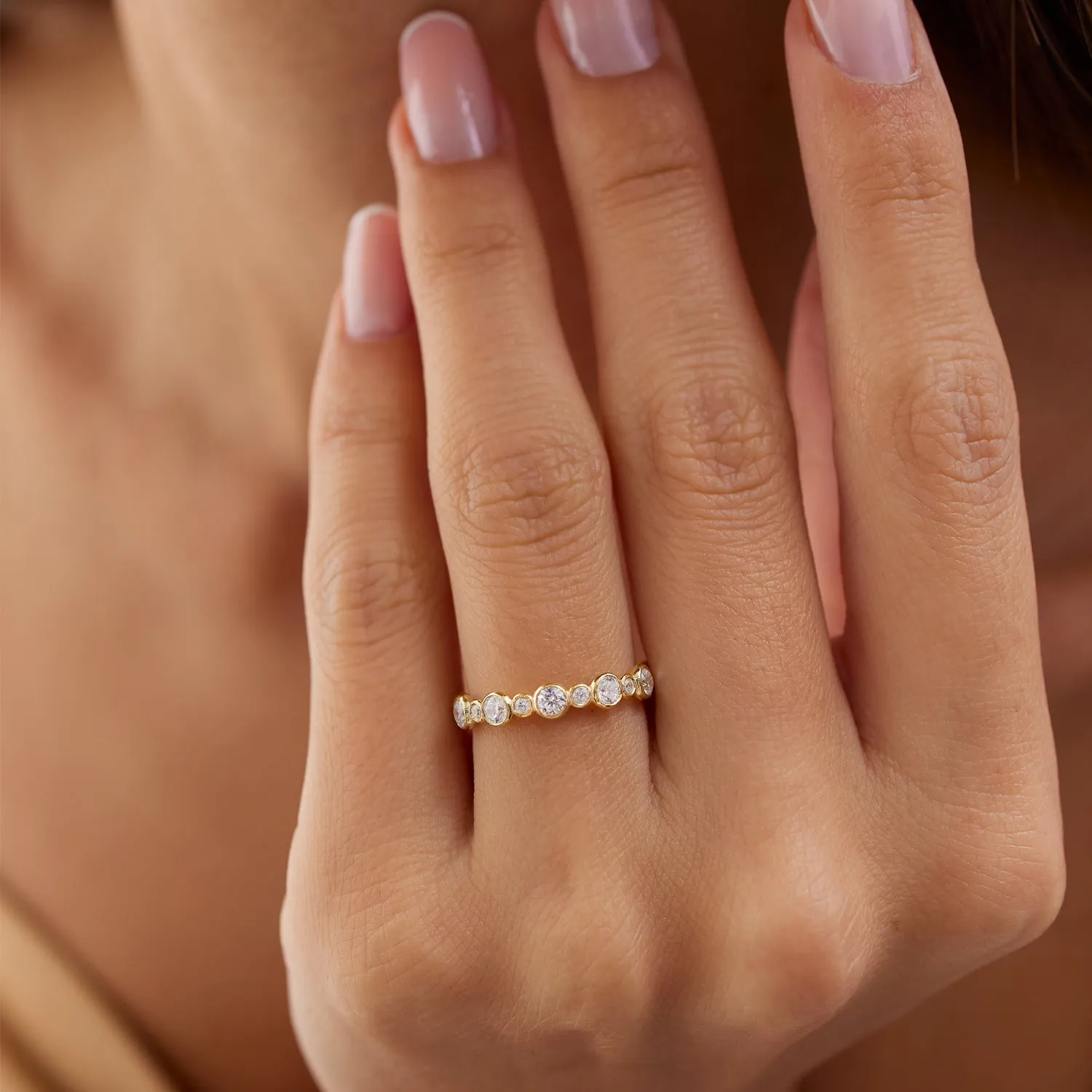 14k Gold Bubble Diamond Half Eternity Wedding Ring