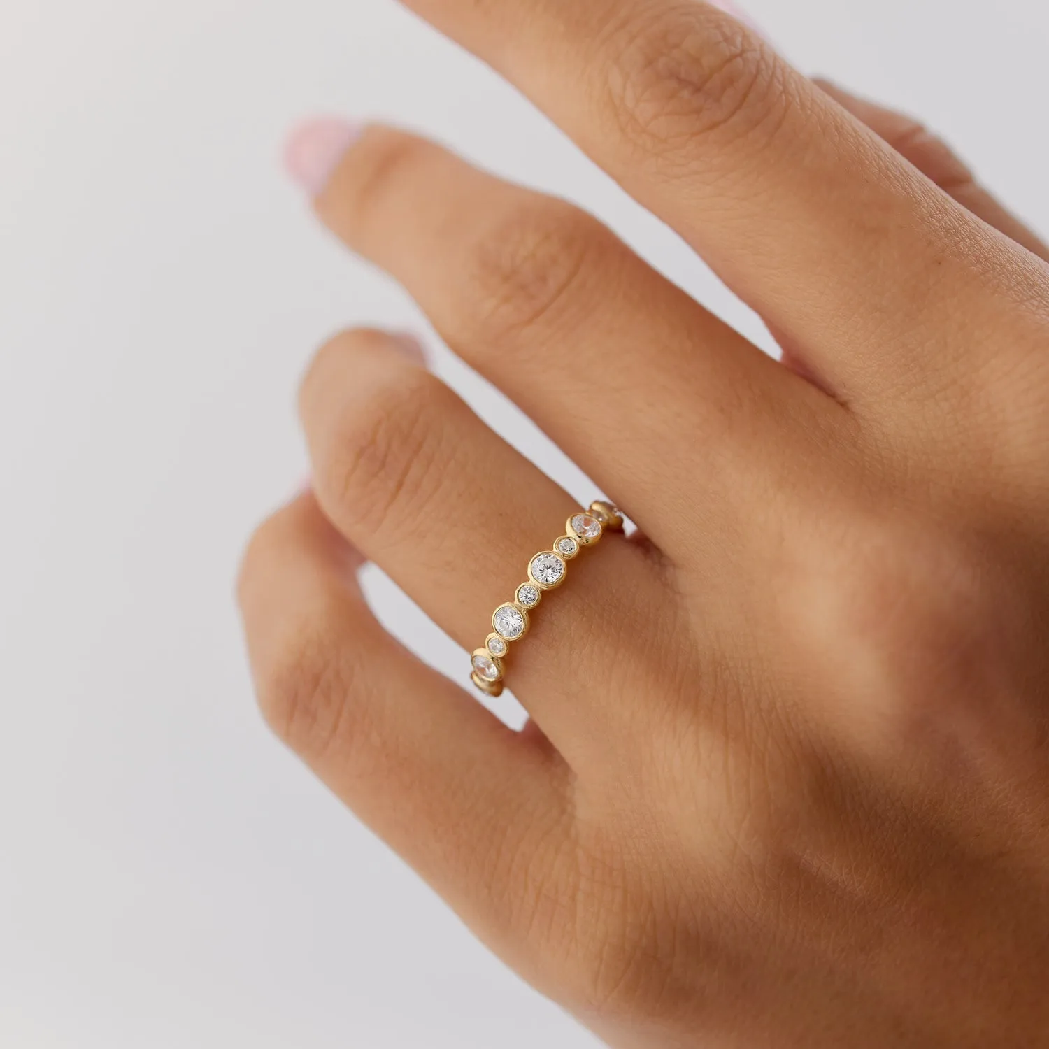 14k Gold Bubble Diamond Half Eternity Wedding Ring