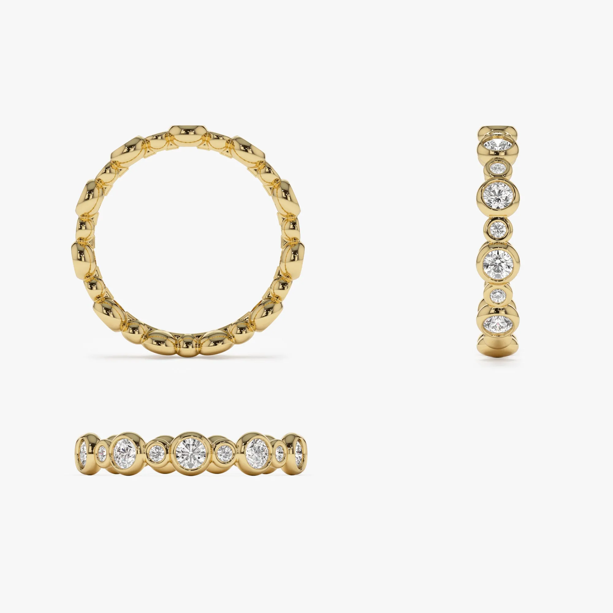 14k Gold Bubble Diamond Half Eternity Wedding Ring