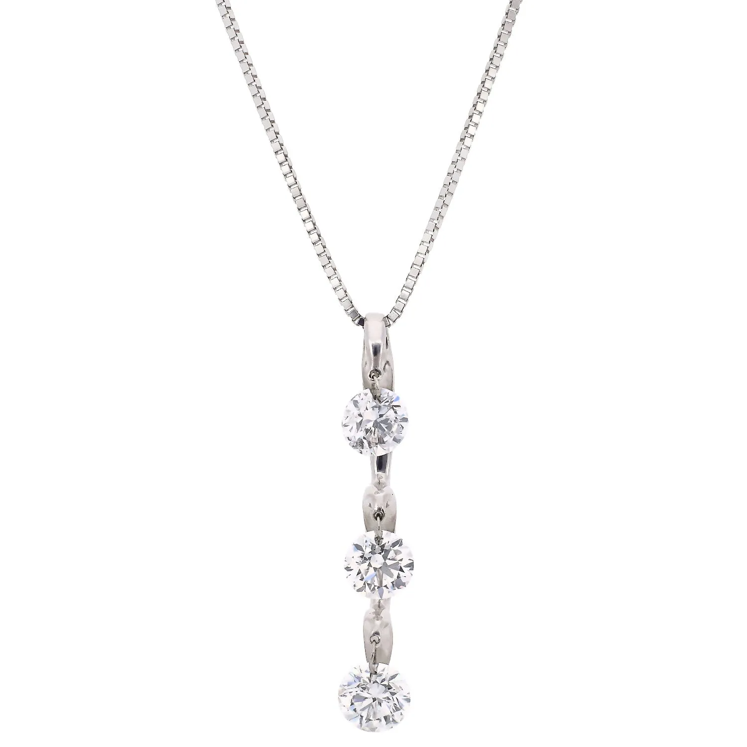 14K White Gold 3 Floating Diamond Necklace
