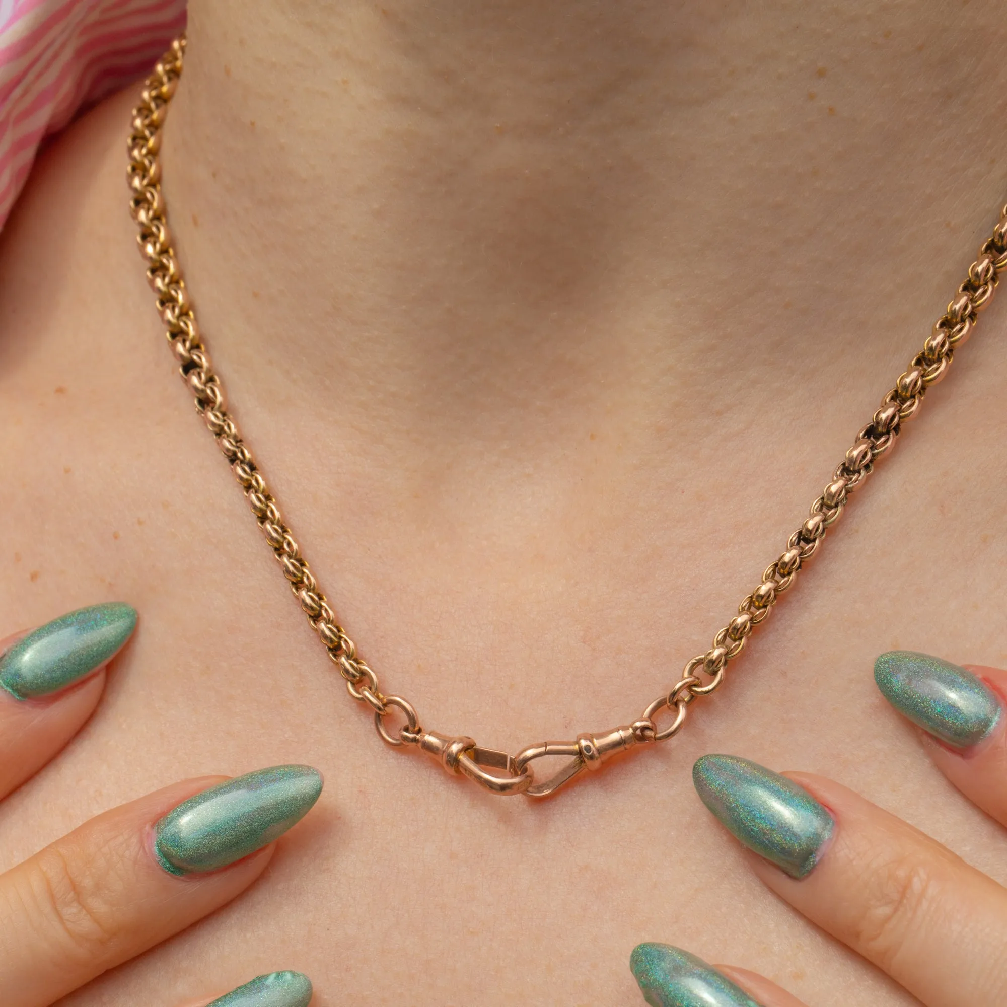 16.5" 9ct Gold Fancy Link Belcher Chain, Matching Dog-Clips, 16.2g