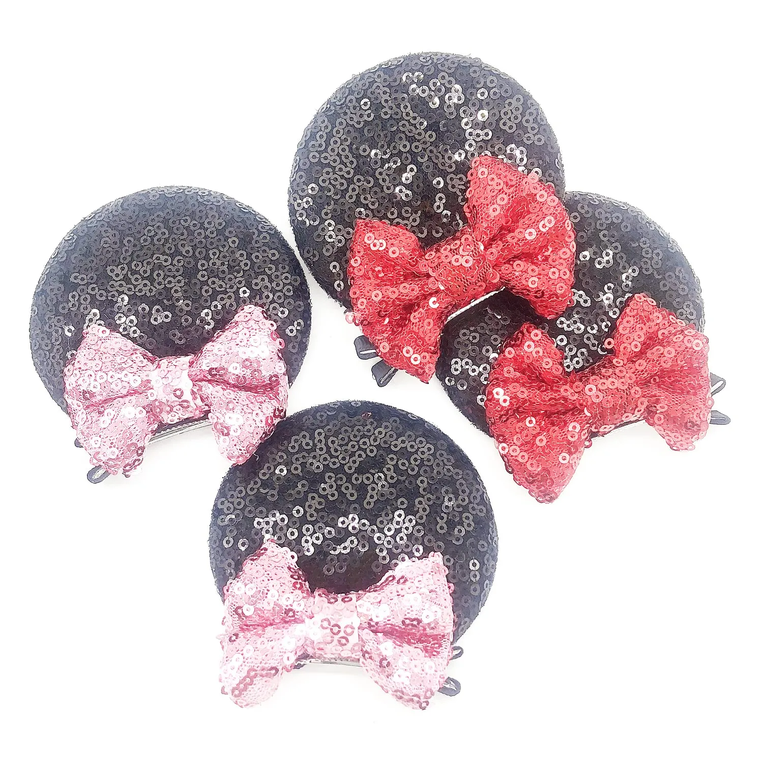 2 Pairs Sequin Mouse Ears Hair Clips, Glitter Bow Clips for Girls Women, Hair Accessories for Princess Cosplay, Christmas Decoration (black)