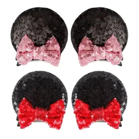 2 Pairs Sequin Mouse Ears Hair Clips, Glitter Bow Clips for Girls Women, Hair Accessories for Princess Cosplay, Christmas Decoration (black)