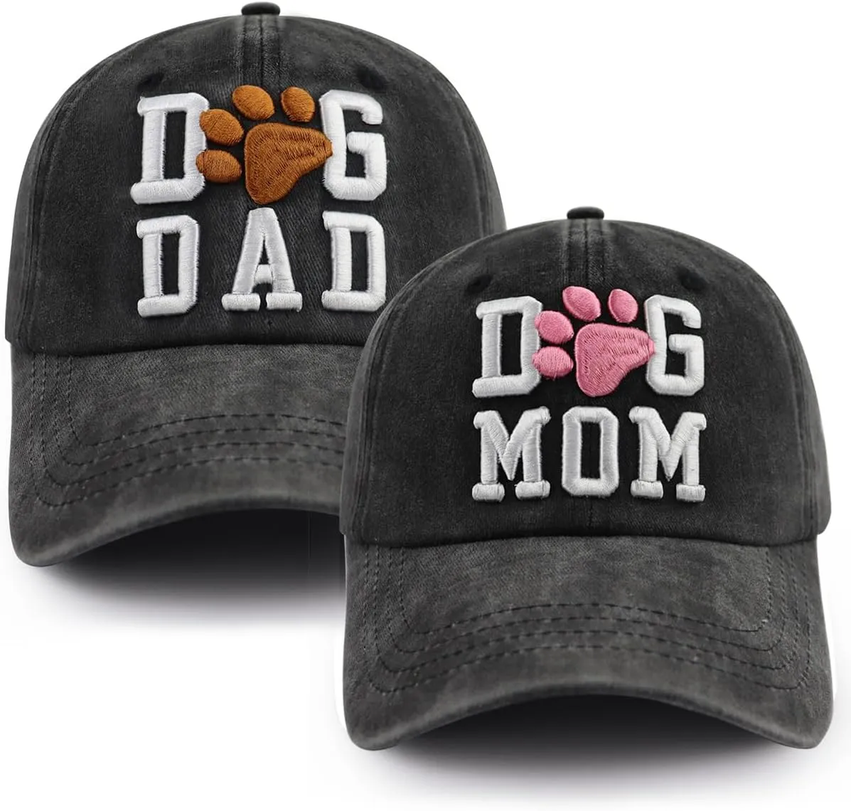 2 PCS Dog Mom & Dad Hat for Women & Men, Adjustable 3D Embroidered Dog Lover Baseball Cap