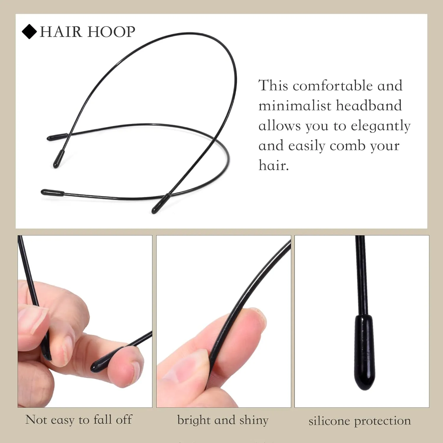 2 Pcs Metal Headbands for Women, Black Headpiece Wire Headband Trendy & Cute, Thin Head Band Simple and Stylish Headwear Hair Accessories (Black)