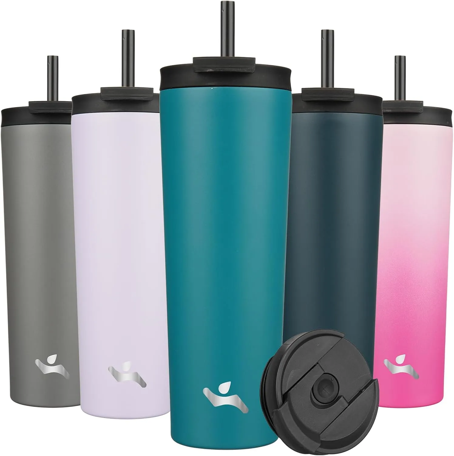 30 OZ Insulated Tumbler with Lid and 2 Straws Stainless Steel Water Bottle Vacuum Travel Mug Coffee Cup,Blue
