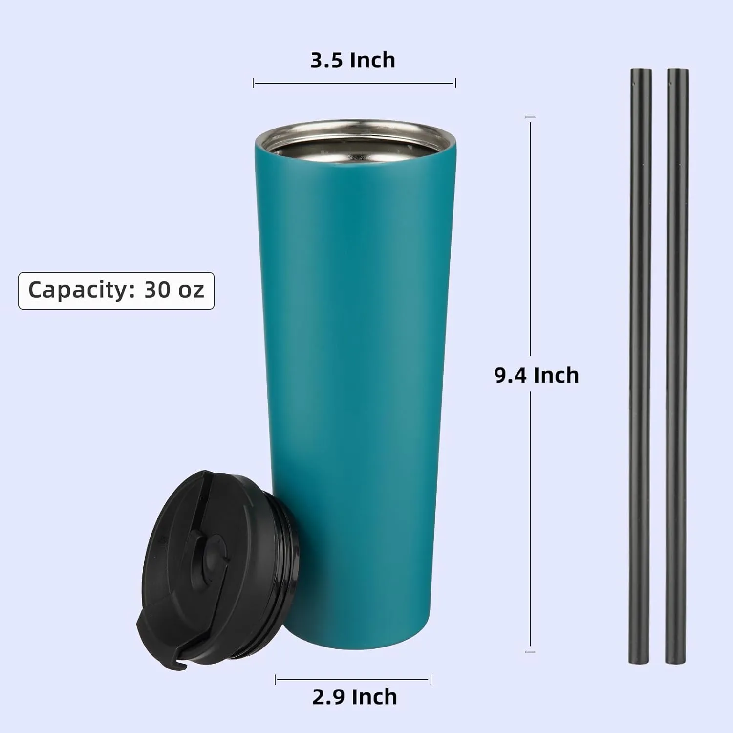 30 OZ Insulated Tumbler with Lid and 2 Straws Stainless Steel Water Bottle Vacuum Travel Mug Coffee Cup,Blue