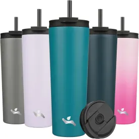 30 OZ Insulated Tumbler with Lid and 2 Straws Stainless Steel Water Bottle Vacuum Travel Mug Coffee Cup,Blue