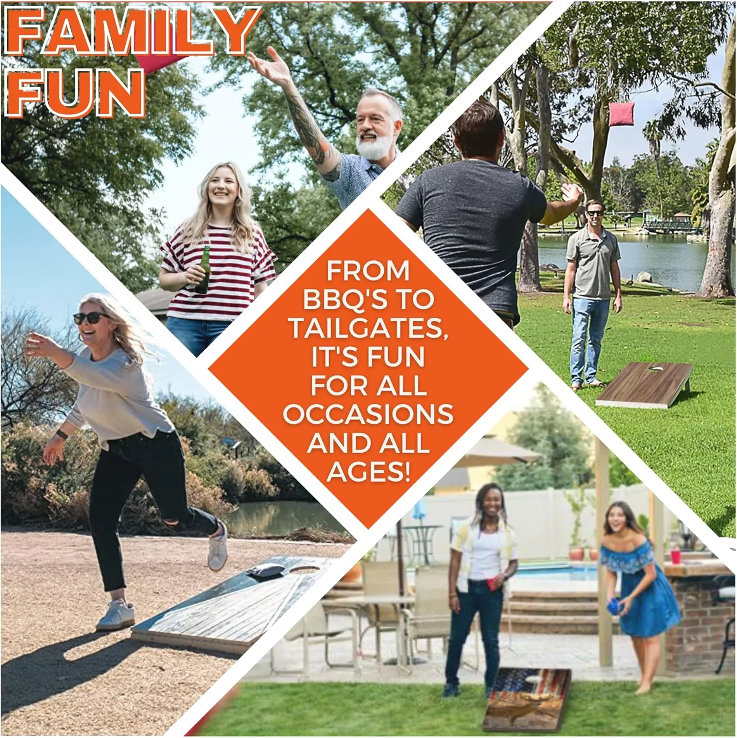 ACA Backyard Series Cornhole Boards | Solid Wood Outdoor Corn Hole Game Set | Choose Tailgate 2x3 or Regulation 2x4 Sizes | 10  Design Options