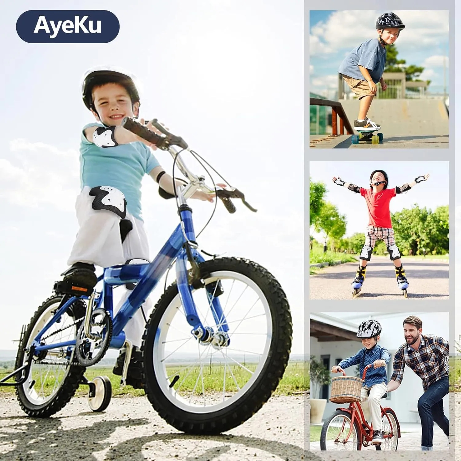 Adjustable Helmet for Ages 5-16 Kids Toddler Boys Girls Youth,Protective Gear with Elbow Knee Wrist Pads for Multi-Sports Skateboarding Bike Riding Scooter Inline skatings Longboard Roller Skate