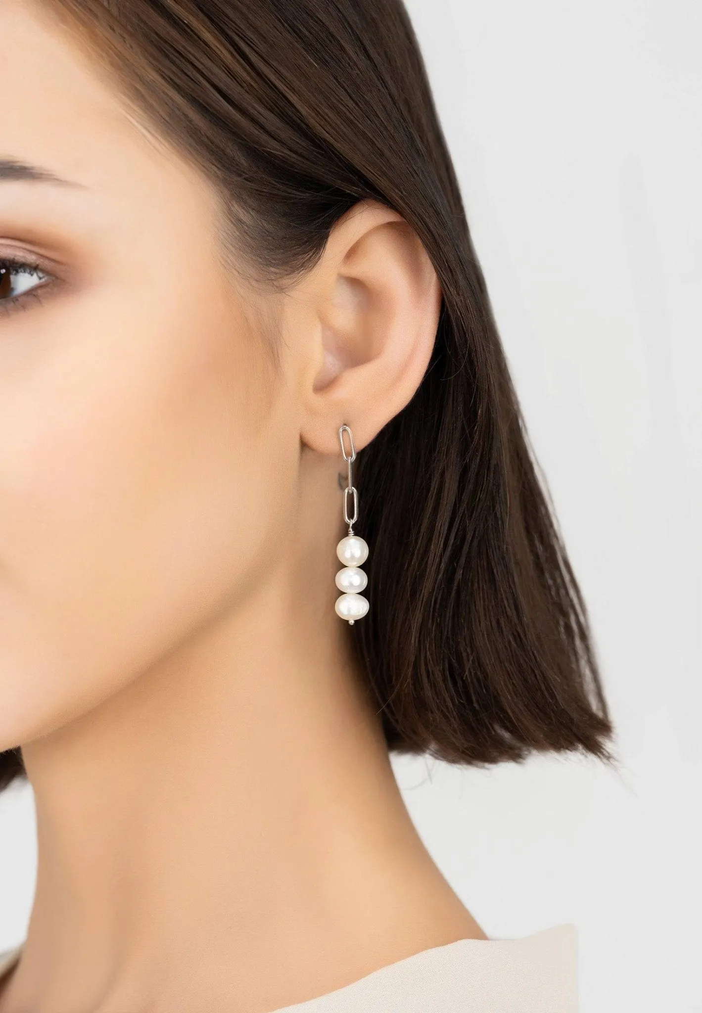 Amelia Three Pearl Drop Earrings Silver