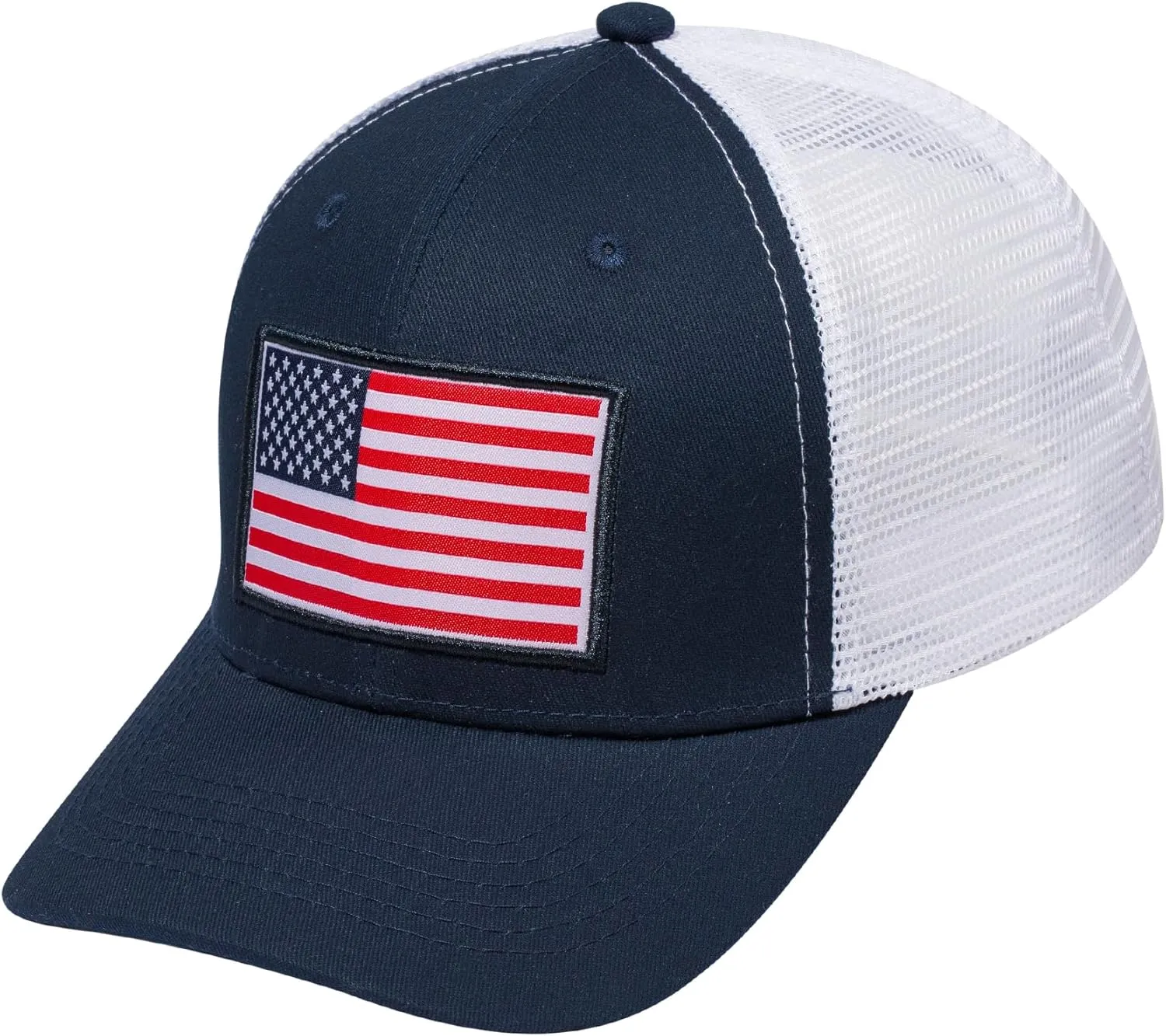 American Flag Trucker Hat, Patriotic Baseball Cap for Men & Women, Breathable Mesh Adjustable Snapback, USA Flag Patch