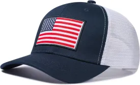 American Flag Trucker Hat, Patriotic Baseball Cap for Men & Women, Breathable Mesh Adjustable Snapback, USA Flag Patch