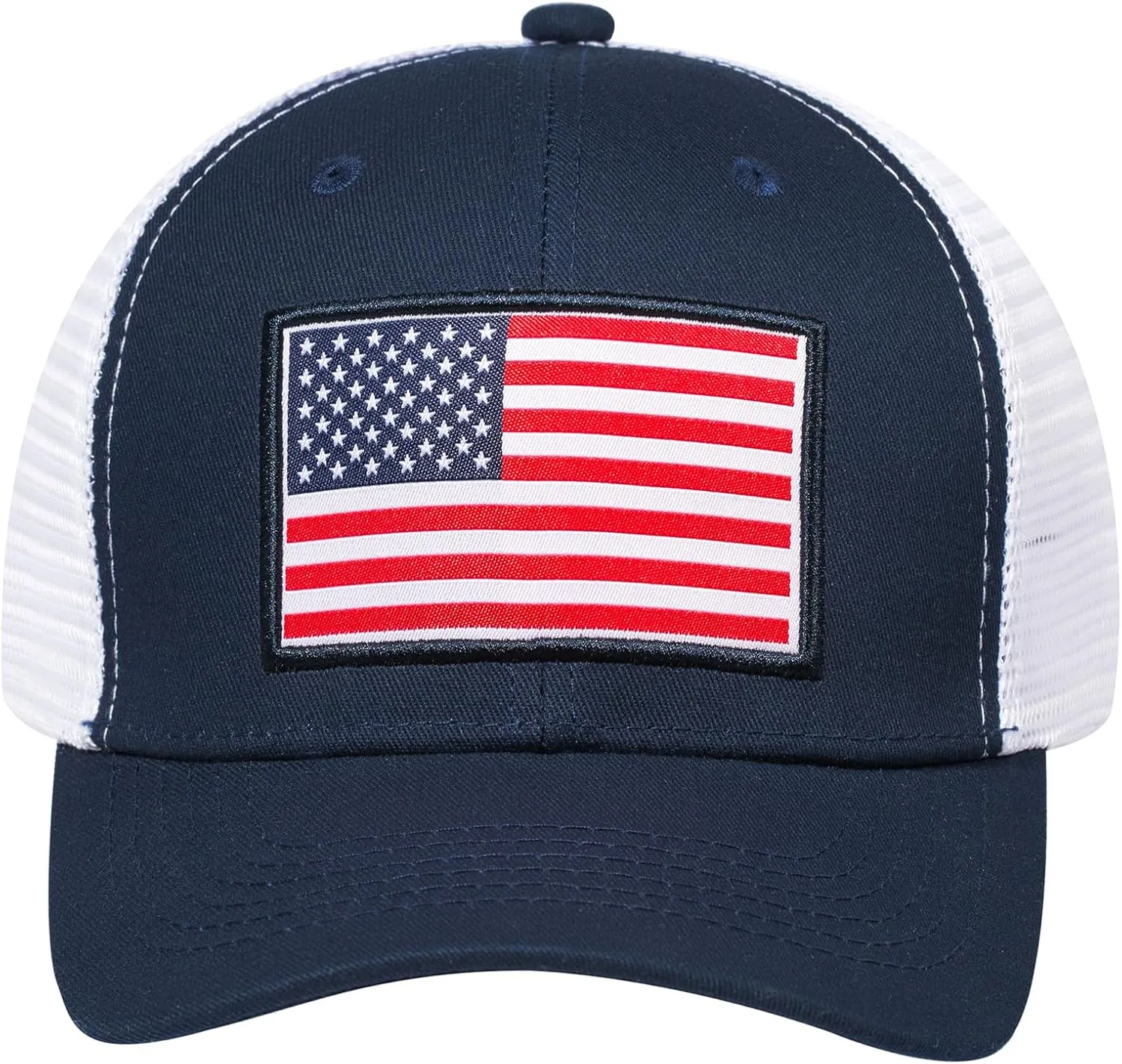 American Flag Trucker Hat, Patriotic Baseball Cap for Men & Women, Breathable Mesh Adjustable Snapback, USA Flag Patch