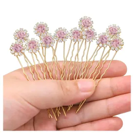 Ammei Crystal Bridal Hair Pins Clips Wedding Hair Accessories Hair Set Jewelry With Rhinestone For Brides and Bridesmaids Set Of 12 (Light Pink)