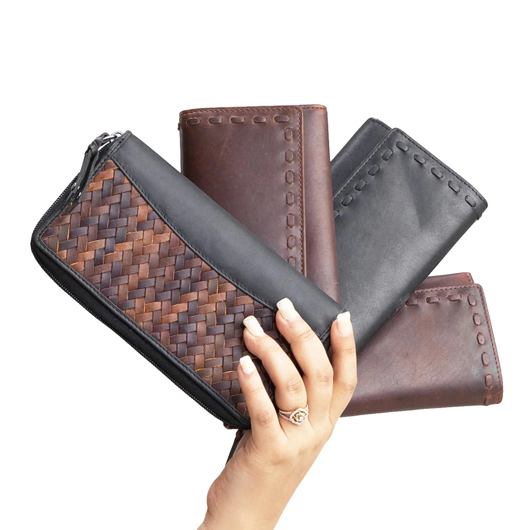 Angie RFID Woven Leather Wallet