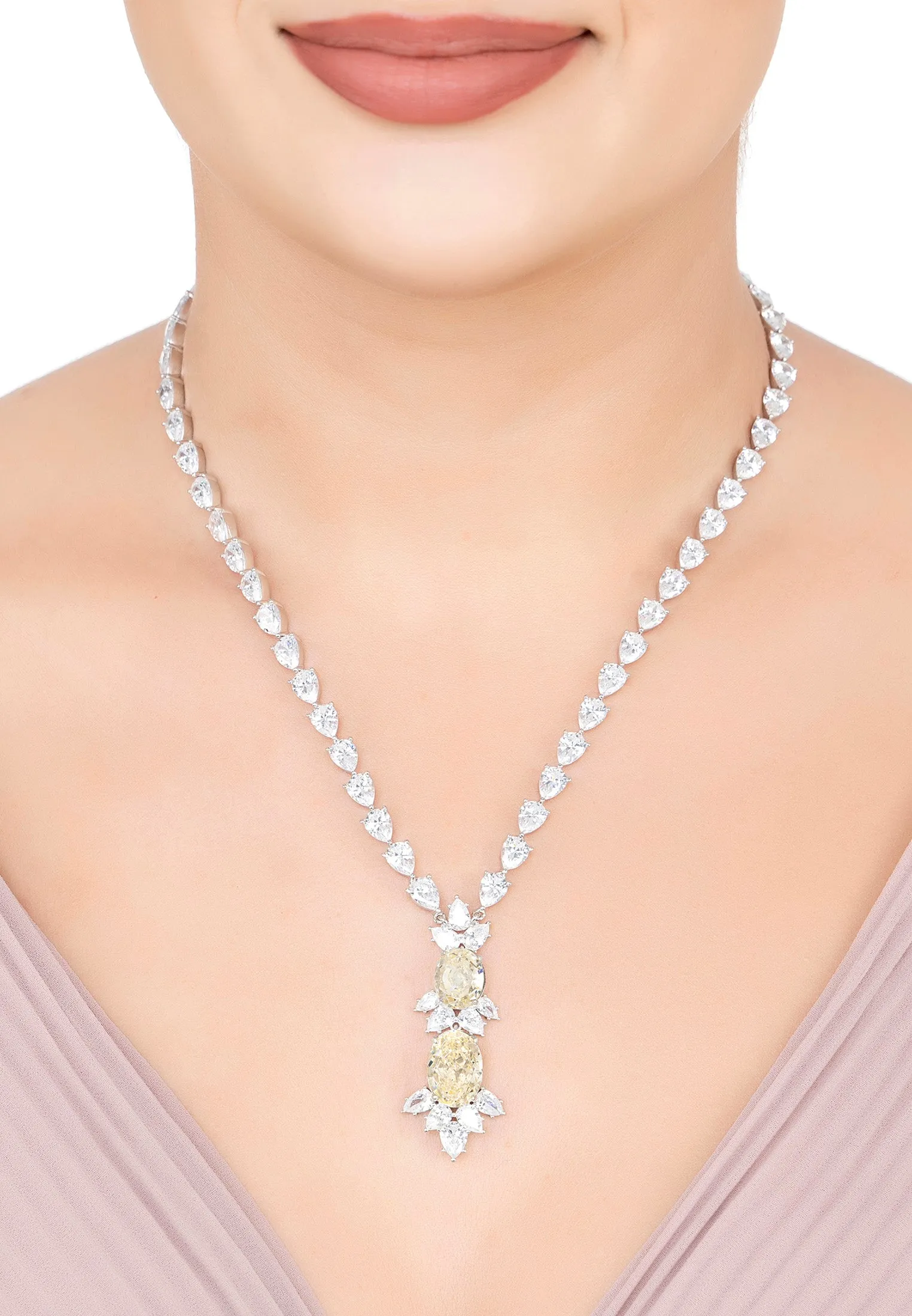 Ascot Statement Necklace Moissanite Silver