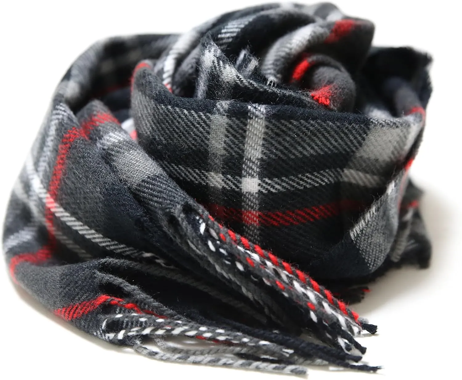A.WAVE Softer than Cashmere Wool Touch Tassel Ends Plaid Check Solid Scarf