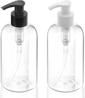Bar5F Plastic Bottles with Pump Dispenser, 8 oz | Leak Proof, Empty, Clear Refillable, BPA Free for Body Wash, Moisturizer, Face Cream, Liquid Soap | Black & White Pumping Caps | Set of 2