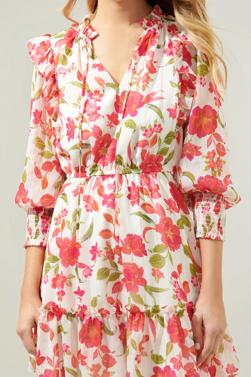 Belle Anse Floral Idra Ruffle Chiffon Dress