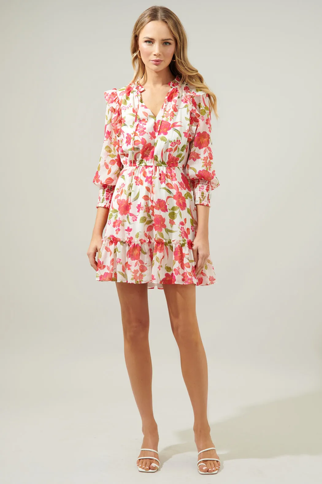 Belle Anse Floral Idra Ruffle Chiffon Dress