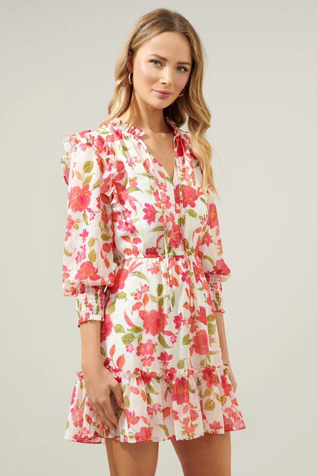 Belle Anse Floral Idra Ruffle Chiffon Dress