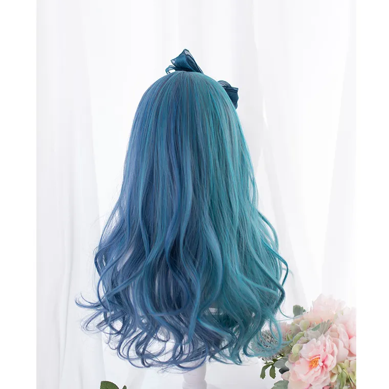 Blue long curly wig PL50572