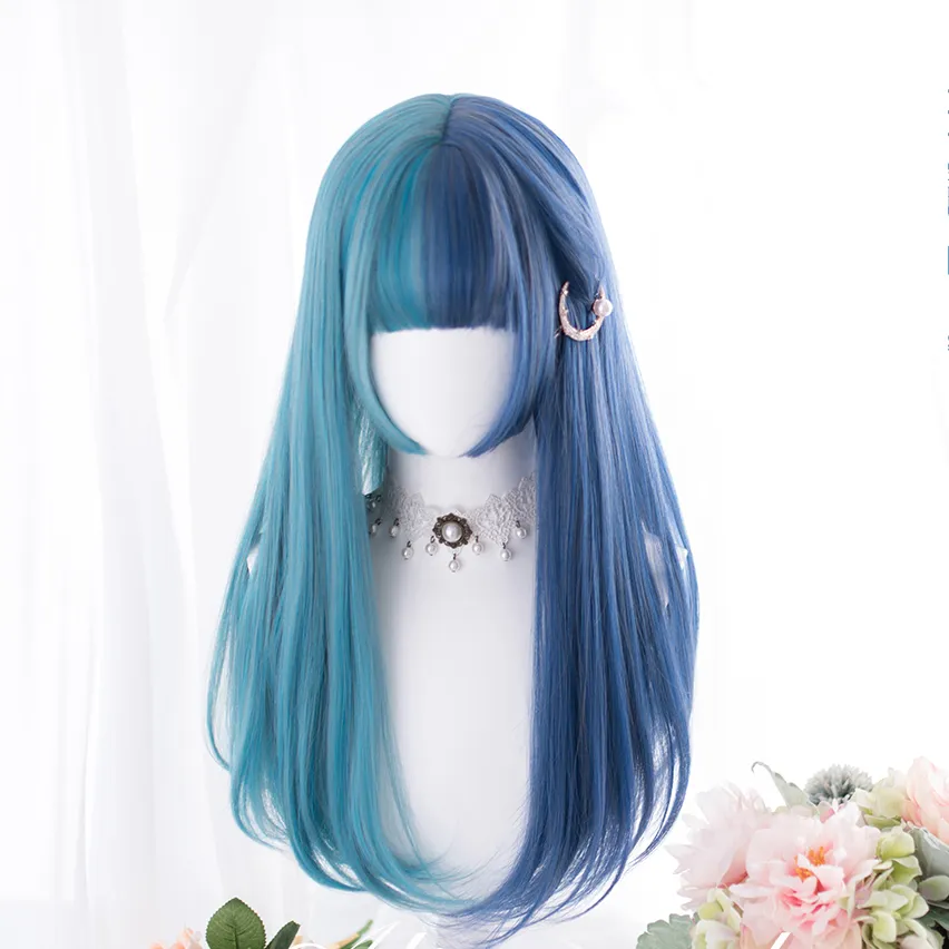 Blue long curly wig PL50572