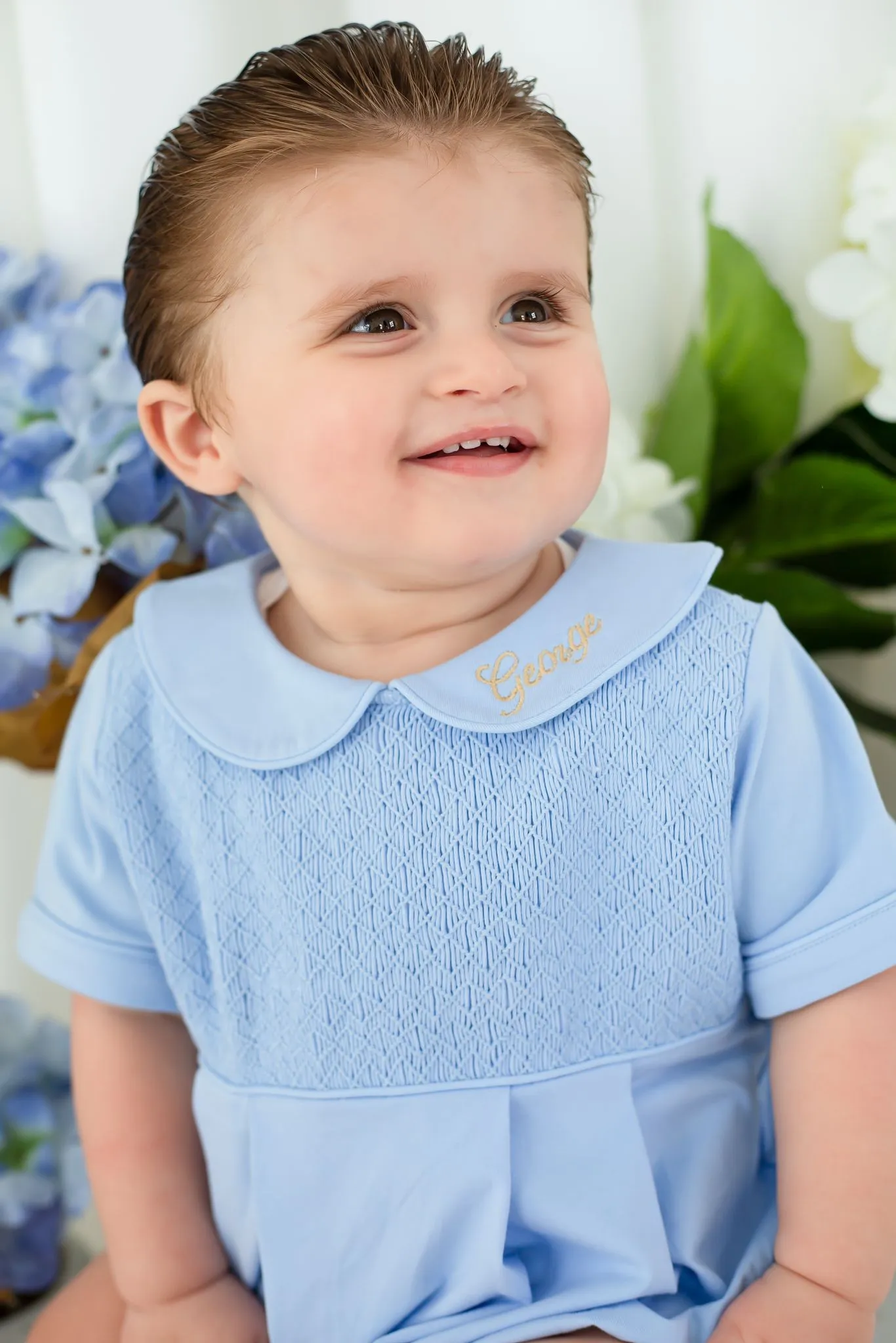 Boys Blue Smocked Romper