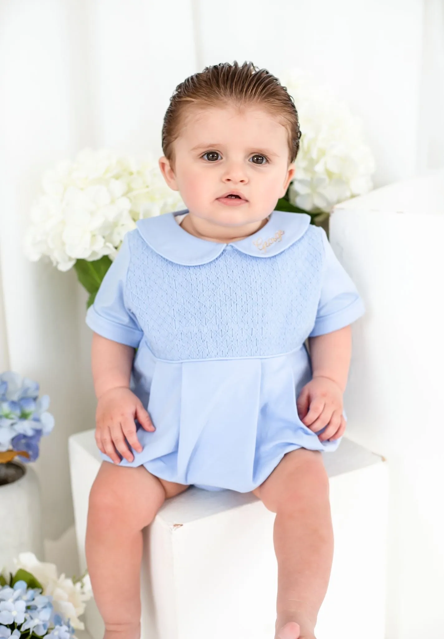 Boys Blue Smocked Romper
