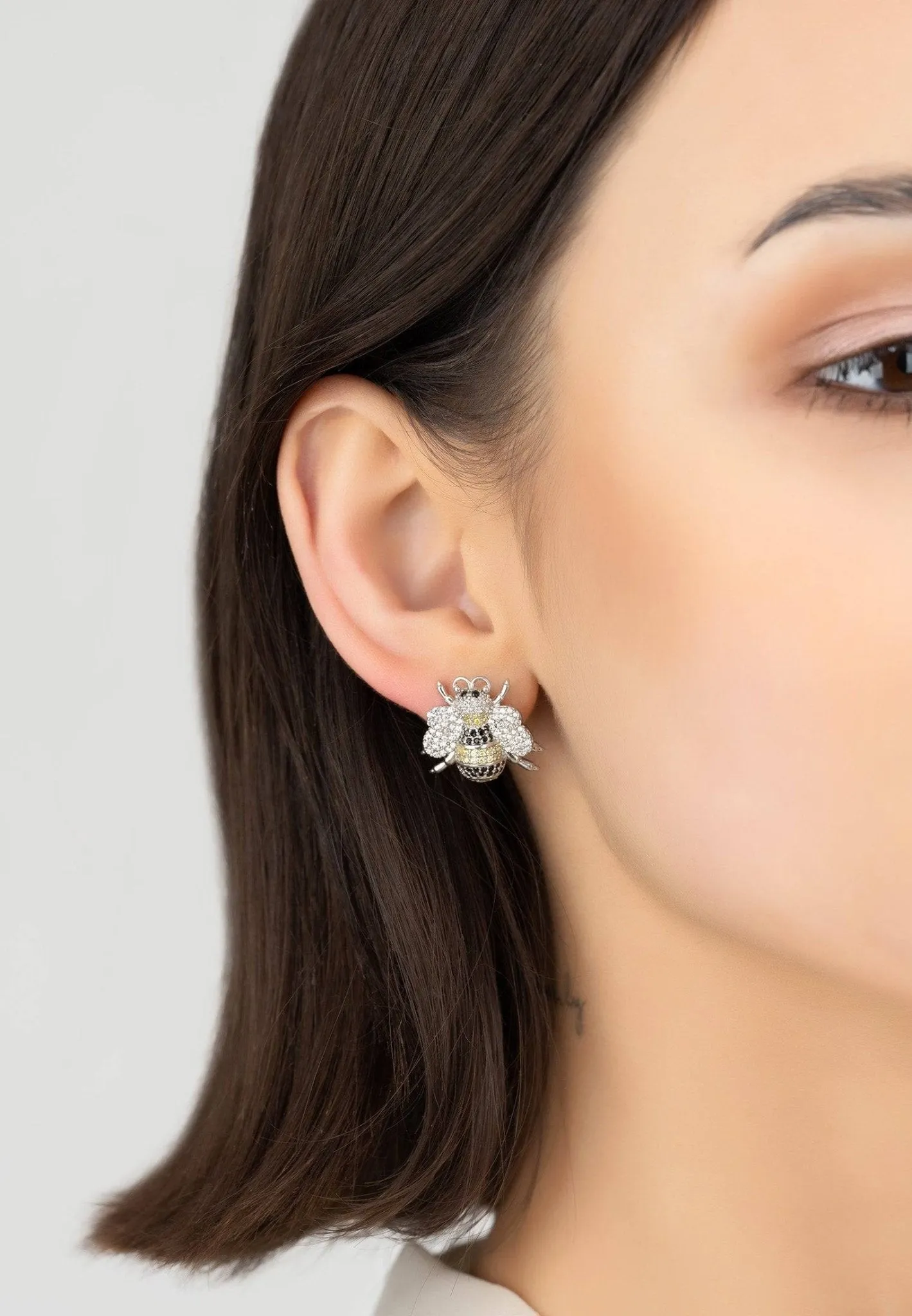 Bumble Bee Stud Earrings Silver