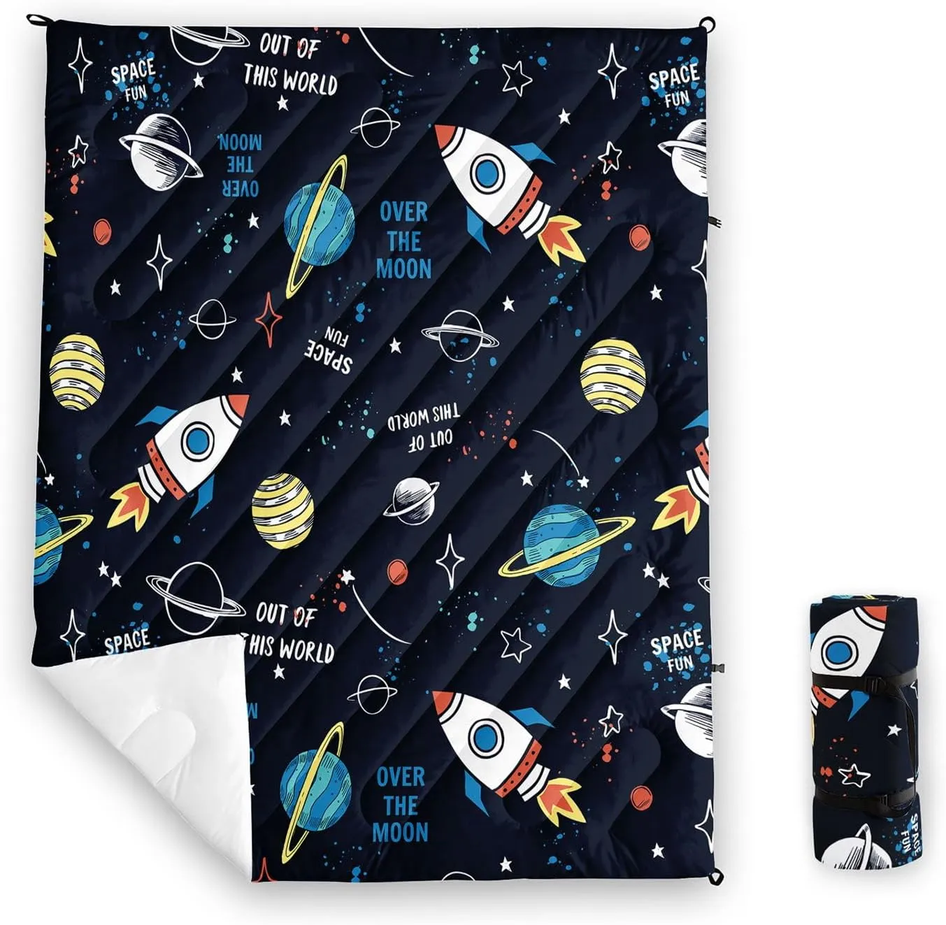 Camping Blanket, Windproof and Waterproof Outdoor Blanket for Boys Girls, Space Rocket Printed Blanket for Cold Weather Camping Hiking Picnics and Traveling(Space S)