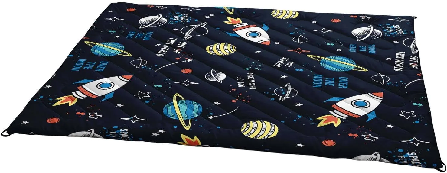 Camping Blanket, Windproof and Waterproof Outdoor Blanket for Boys Girls, Space Rocket Printed Blanket for Cold Weather Camping Hiking Picnics and Traveling(Space S)