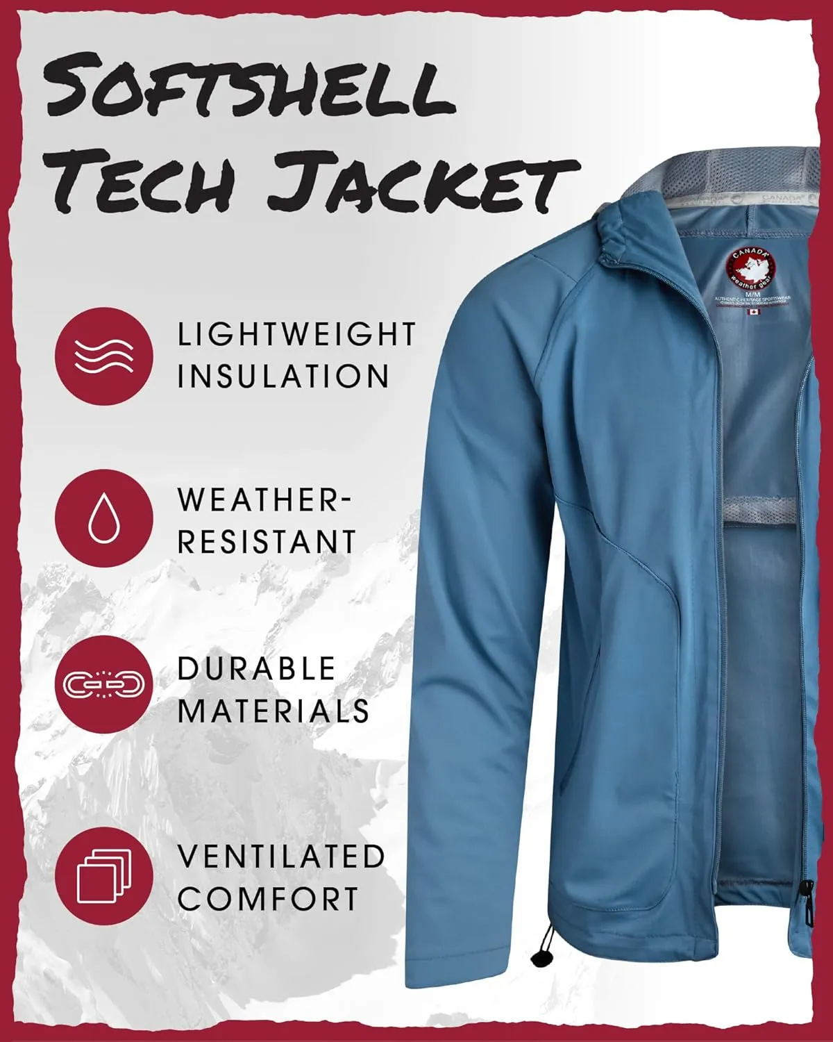 CANADA WEATHER GEAR Mens Softshell Jacket - Lightweight Water Resistant Windbreaker Jacket for Men with Reflective Neck Tape