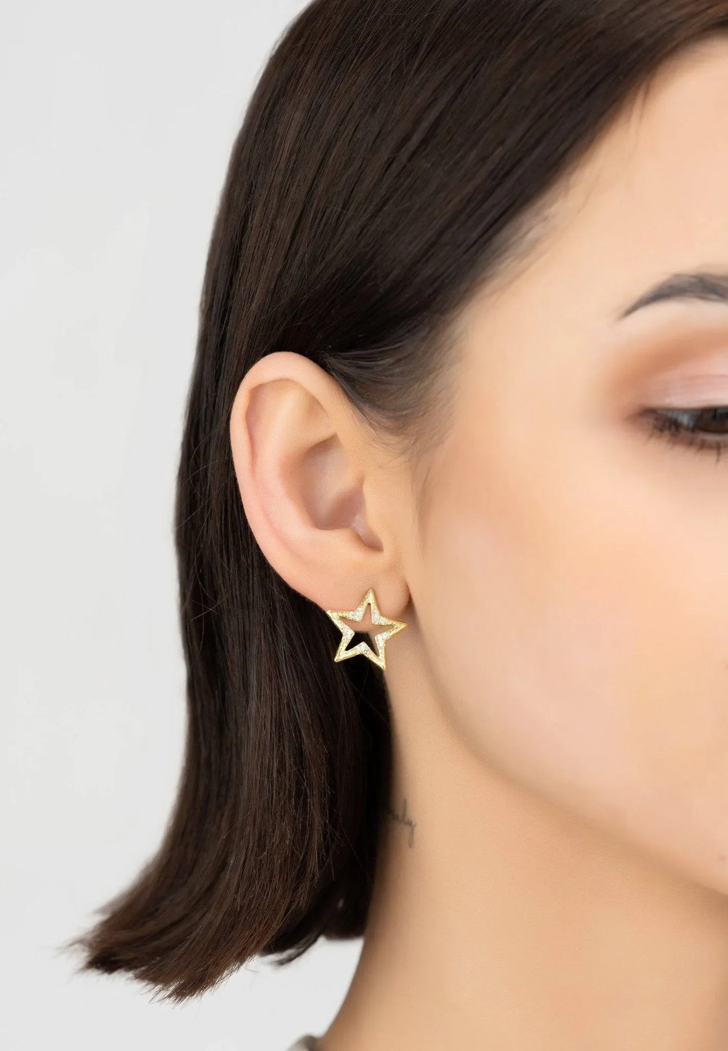 Celestial Open Star Stud Earrings Gold