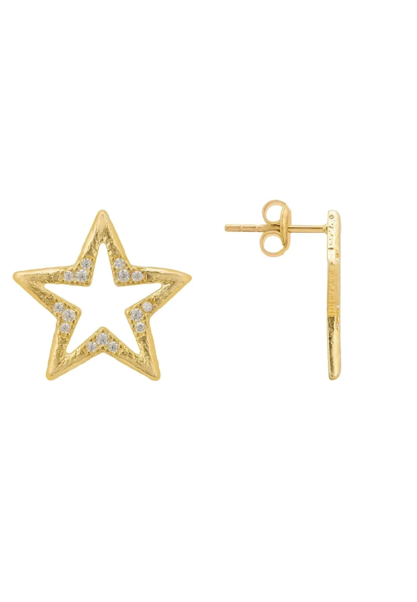 Celestial Open Star Stud Earrings Gold