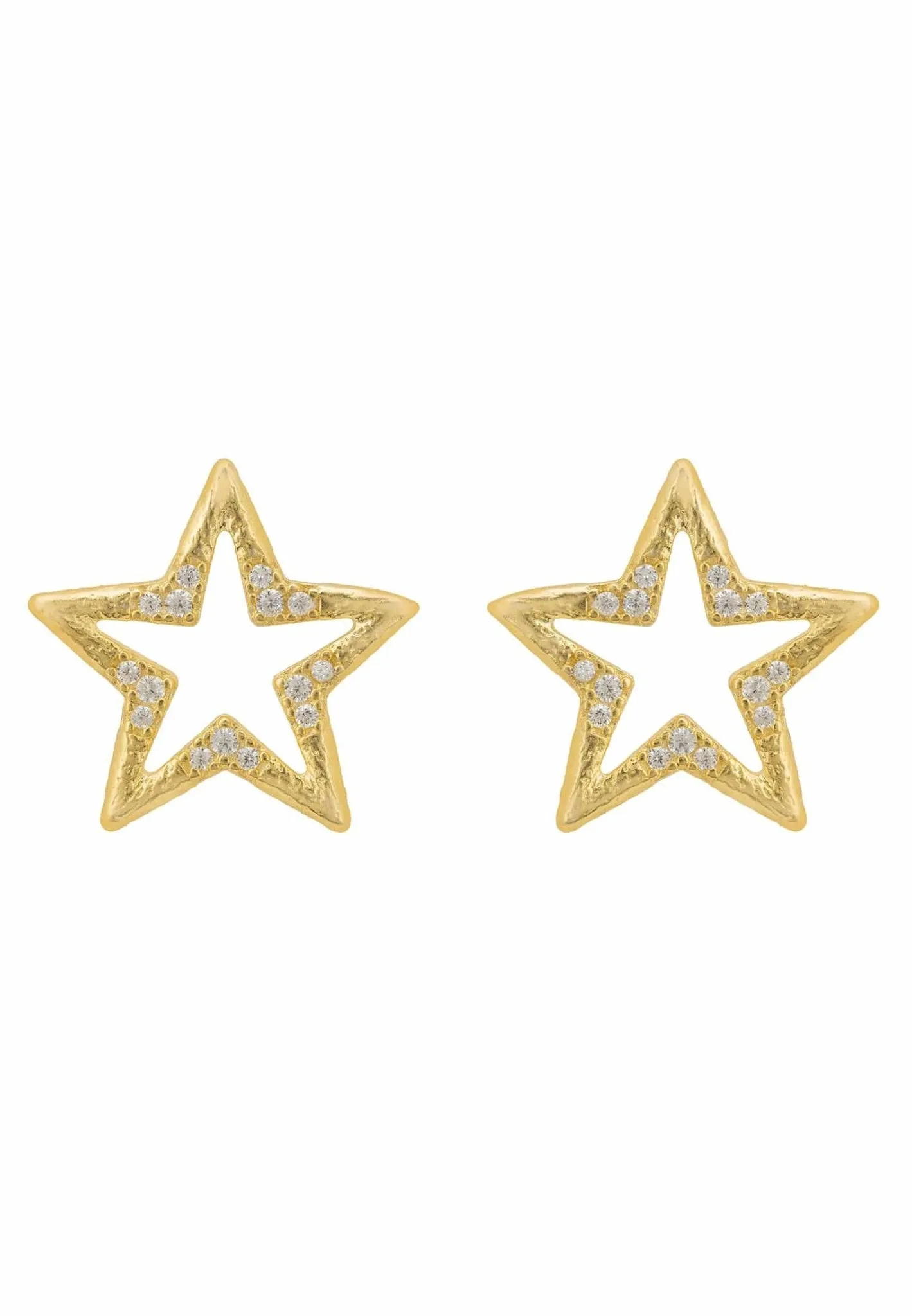 Celestial Open Star Stud Earrings Gold