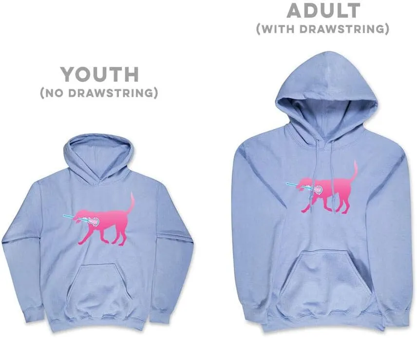 ChalkTalkSPORTS Girls Lacrosse Hooded Sweatshirt | LuLa The Lax Dog Pink Adults Sizes