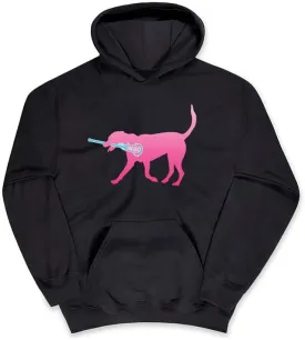 ChalkTalkSPORTS Girls Lacrosse Hooded Sweatshirt | LuLa The Lax Dog Pink Adults Sizes