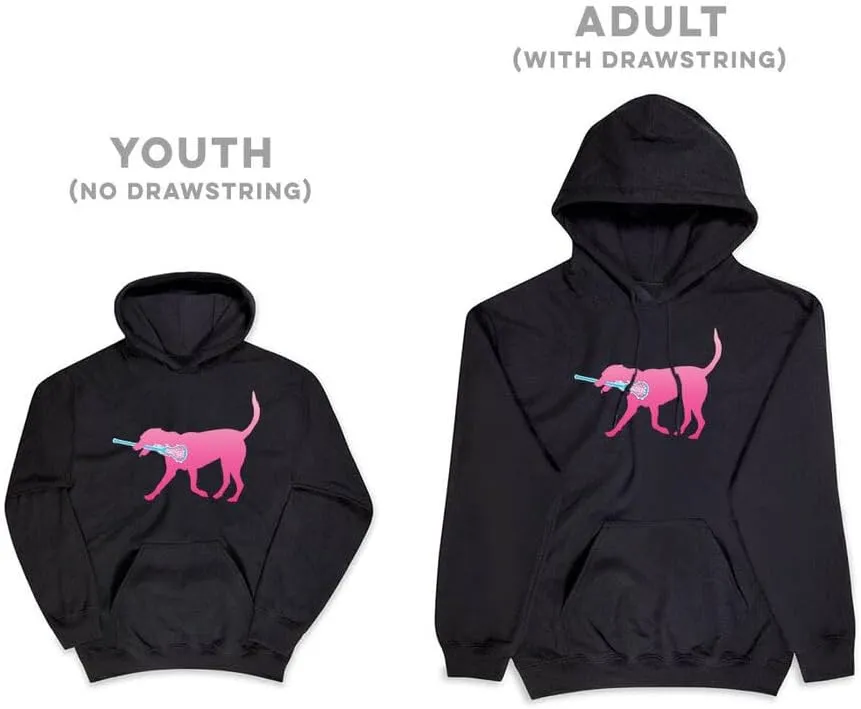 ChalkTalkSPORTS Girls Lacrosse Hooded Sweatshirt | LuLa The Lax Dog Pink Adults Sizes