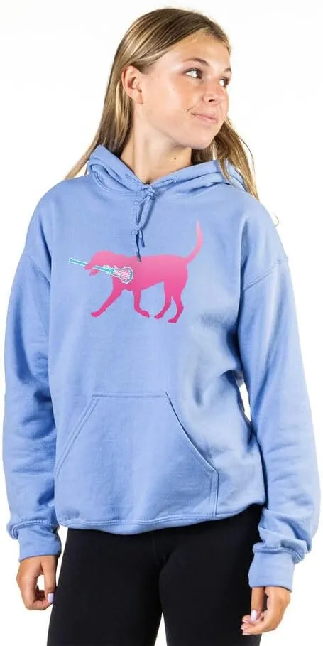 ChalkTalkSPORTS Girls Lacrosse Hooded Sweatshirt | LuLa The Lax Dog Pink Adults Sizes