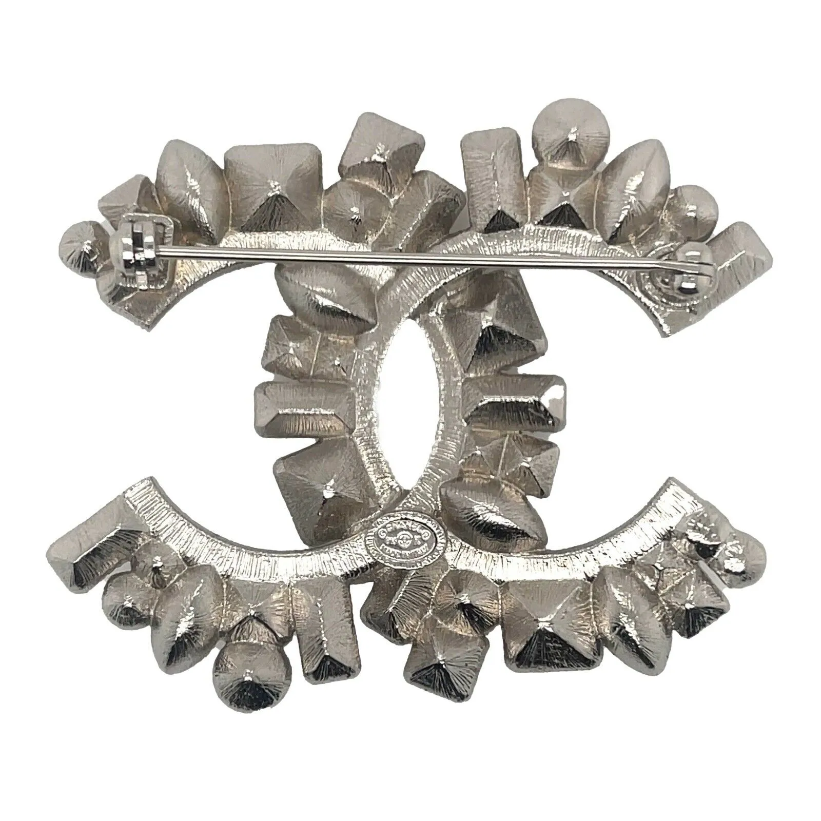CHANEL - 14K Act 2 Clear and Black Strass CC Logo Brooch w/ Box