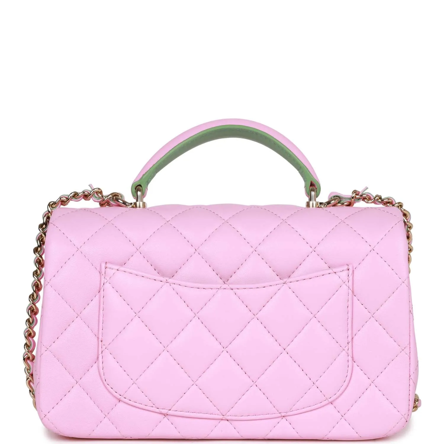 Chanel Mini Rectangular Flap with Top Handle Pink and Green Lambskin Light Gold Hardware