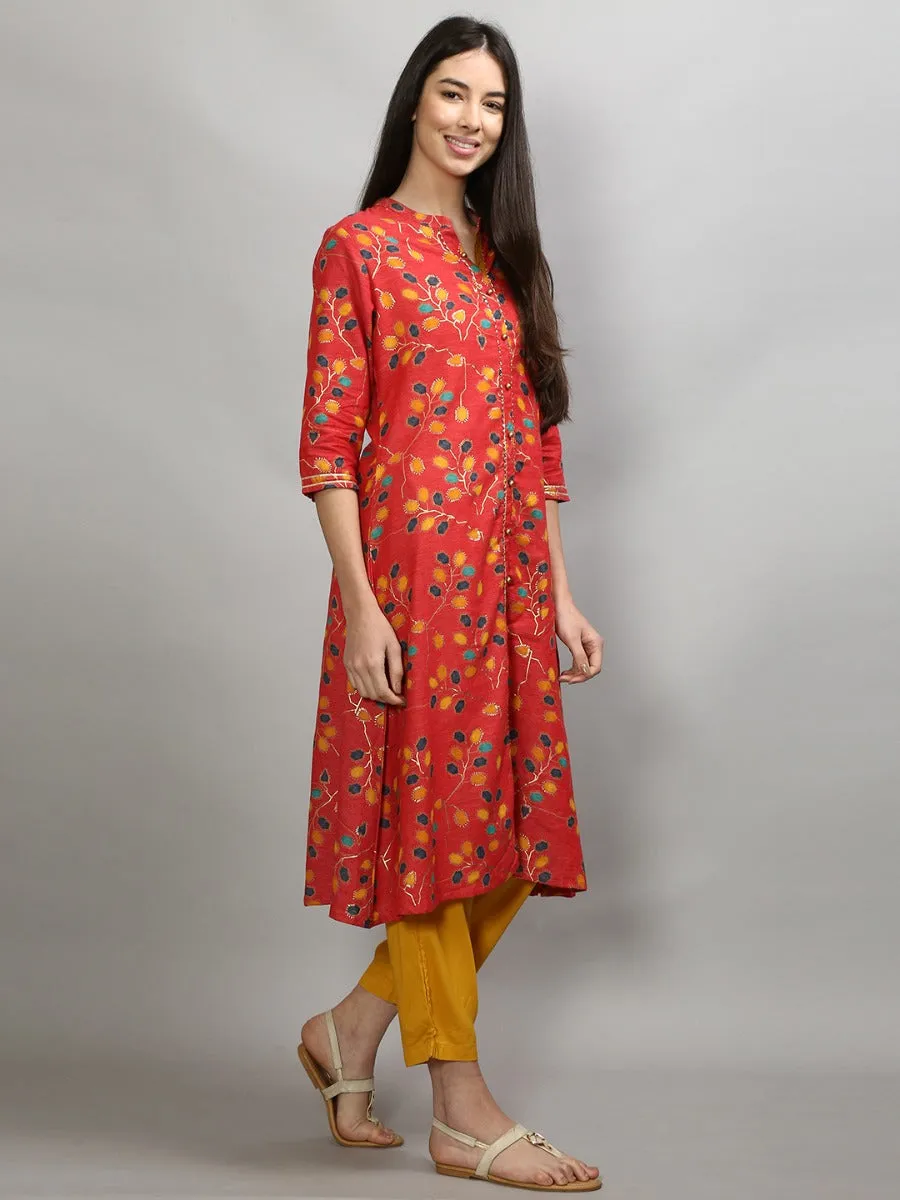 Charming Coral Floral Printed Kurta