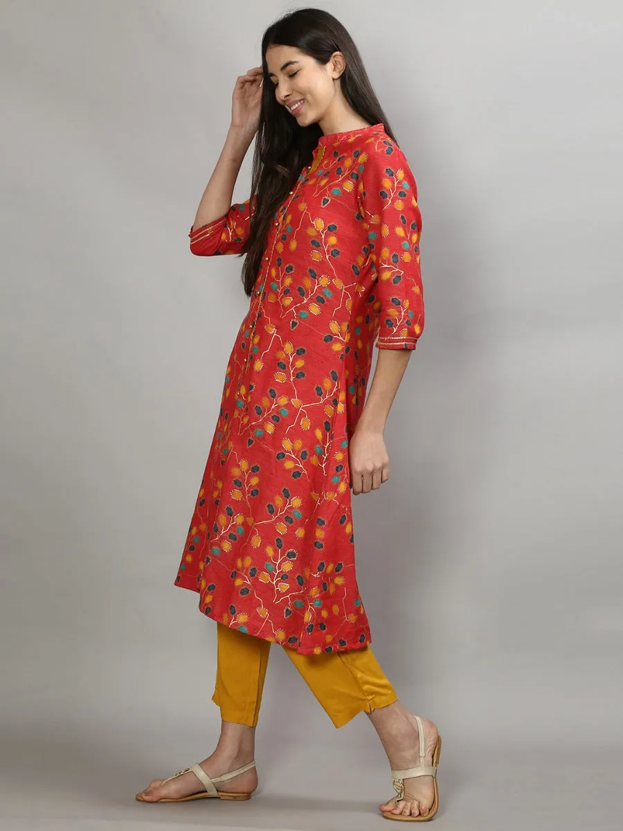 Charming Coral Floral Printed Kurta