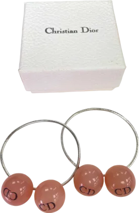 Christian Dior Set of 2 Pink / Silver Lucite Bead Logo Hair Accessories