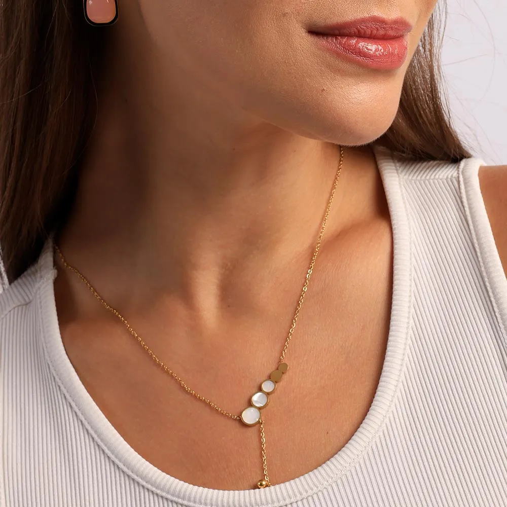 Circles White Pearl Enamel Dangling Necklace
